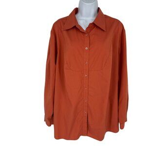 Susan Graver Women's Rust Orange Button-Up Long Sleeve Blouse Size 1X